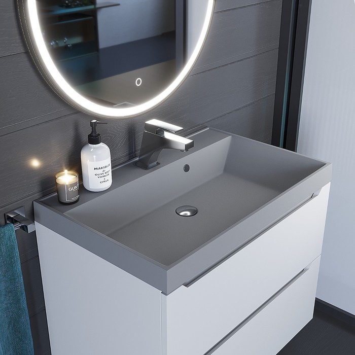 Раковина Uperwood Classic Quartz 70 см, кварцевая, серая матовая, бетон - Фото 1