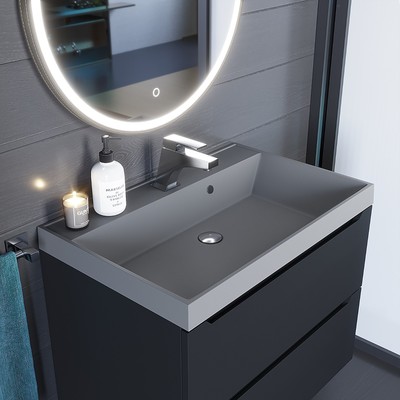 Раковина Uperwood Classic Quartz 70 см, кварцевая, серая матовая, бетон