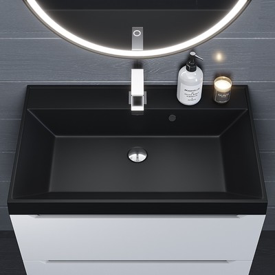Раковина Uperwood Classic Quartz 70 см, кварцевая, черная матовая, уголь