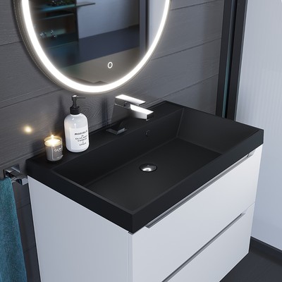Раковина Uperwood Classic Quartz 70 см, кварцевая, черная матовая, уголь