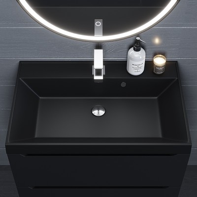 Раковина Uperwood Classic Quartz 70 см, кварцевая, черная матовая, уголь