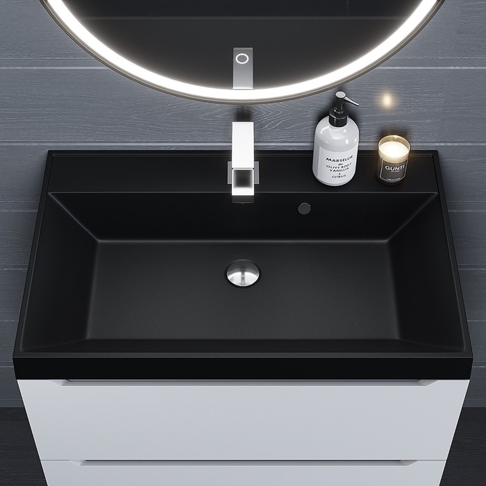 Раковина Uperwood Classic Quartz 70 см, кварцевая, черная матовая, космос - Фото 1