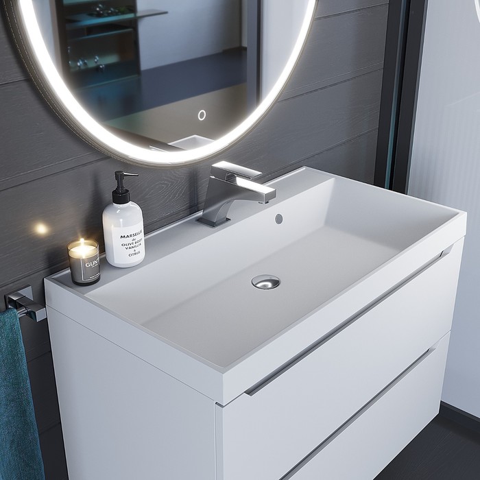 Раковина Uperwood Classic Quartz 80 см, кварцевая, белая матовая, жасмин - Фото 1