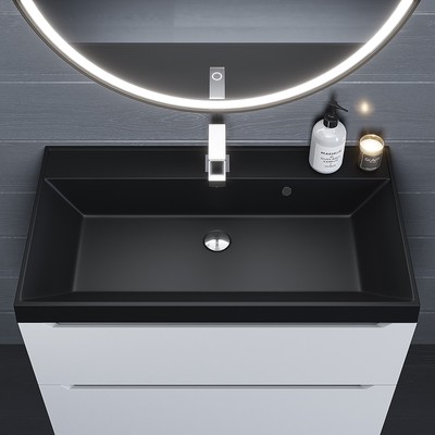 Раковина Uperwood Classic Quartz 80 см, кварцевая, черная матовая, уголь