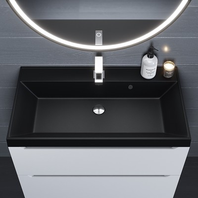 Раковина Uperwood Classic Quartz 80 см, кварцевая, черная матовая, космос