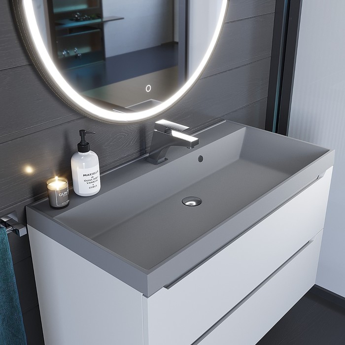 Раковина Uperwood Classic Quartz 90 см, кварцевая, серая матовая, бетон - Фото 1