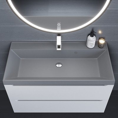 Раковина Uperwood Classic Quartz 90 см, кварцевая, серая матовая, бетон