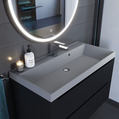 Раковина Uperwood Classic Quartz 90 см, кварцевая, серая матовая, бетон