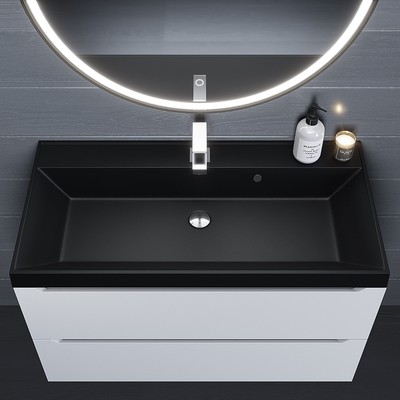 Раковина Uperwood Classic Quartz 90 см, кварцевая, черная матовая, космос
