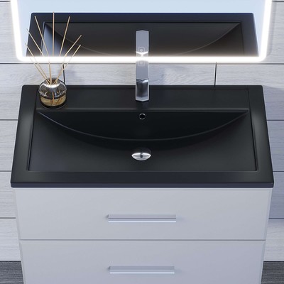 Раковина Uperwood Foster Quartz 80 см, кварцевая, черная матовая, уголь