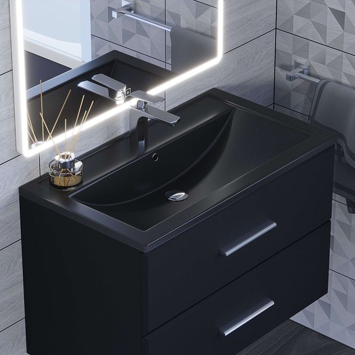 Раковина Uperwood Foster Quartz 80 см, кварцевая, черная матовая, космос - Фото 1