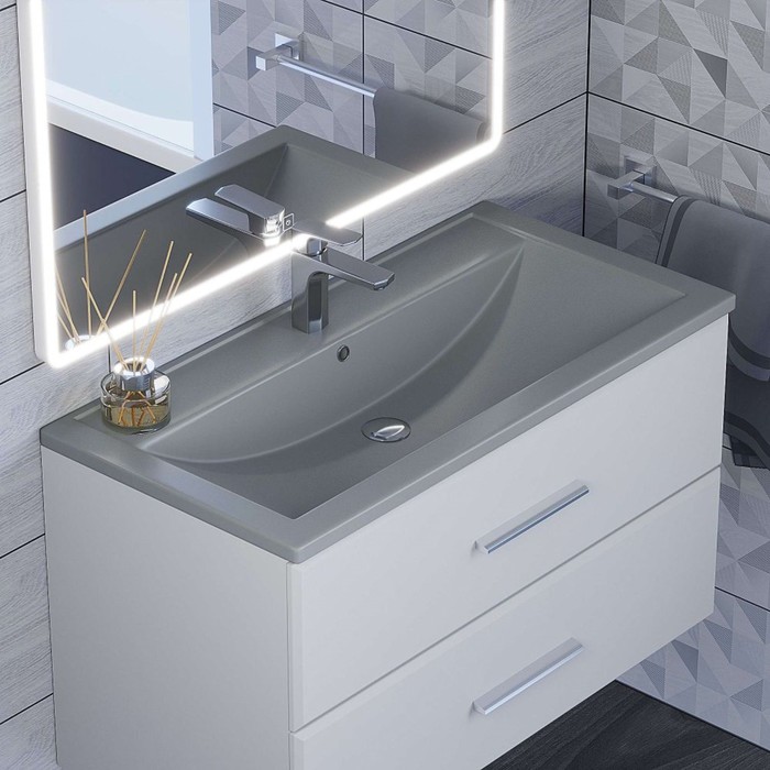 Раковина Uperwood Foster Quartz 90 см, кварцевая, серая матовая, бетон - Фото 1