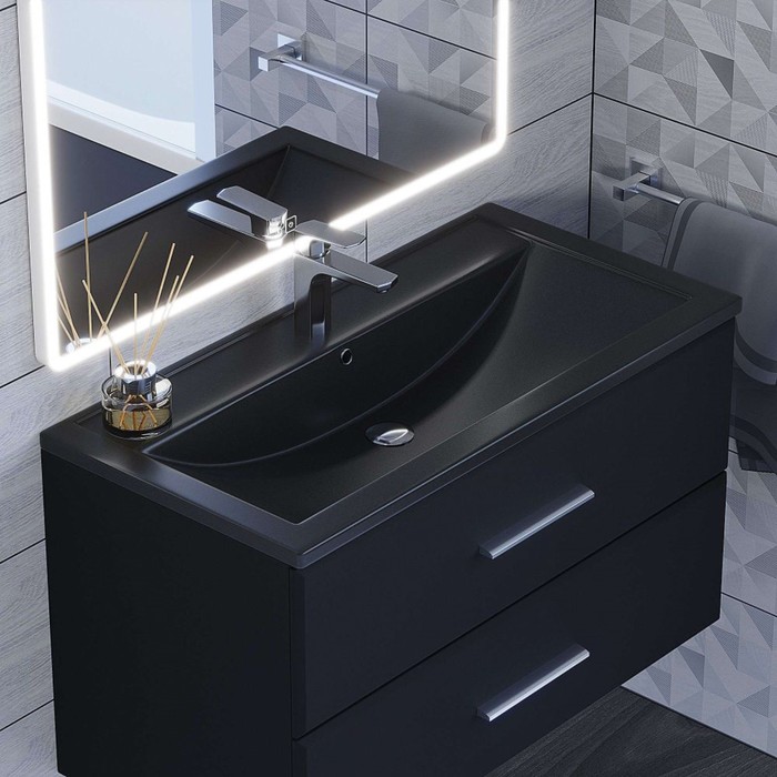 Раковина Uperwood Foster Quartz 90 см, кварцевая, черная матовая, космос - Фото 1