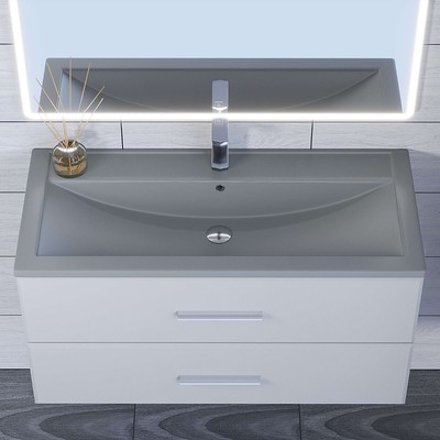 Раковина Uperwood Foster Quartz 100 см, кварцевая, серая матовая, бетон