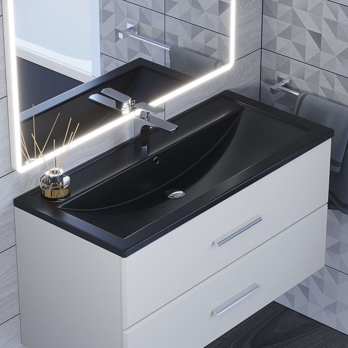Раковина Uperwood Foster Quartz 100 см, кварцевая, черная матовая, уголь - Фото 1