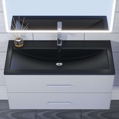 Раковина Uperwood Foster Quartz 100 см, кварцевая, черная матовая, уголь