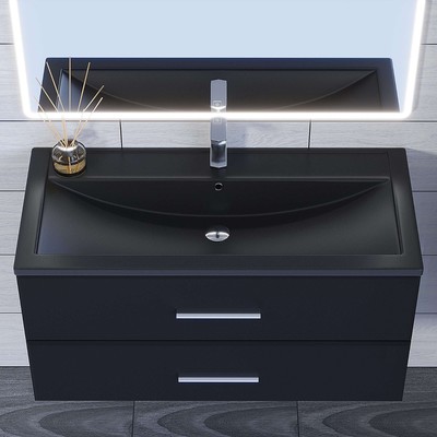 Раковина Uperwood Foster Quartz 100 см, кварцевая, черная матовая, космос