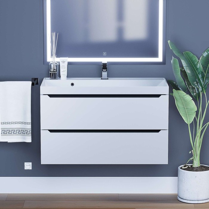 Тумба под раковину Uperwood Tanos, 90 см, подвесная, белая/графит - Фото 1