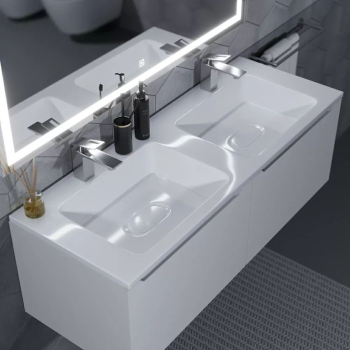 Раковина полувстраиваемая двойная Uperwood Modul 120 см, прямоугольная