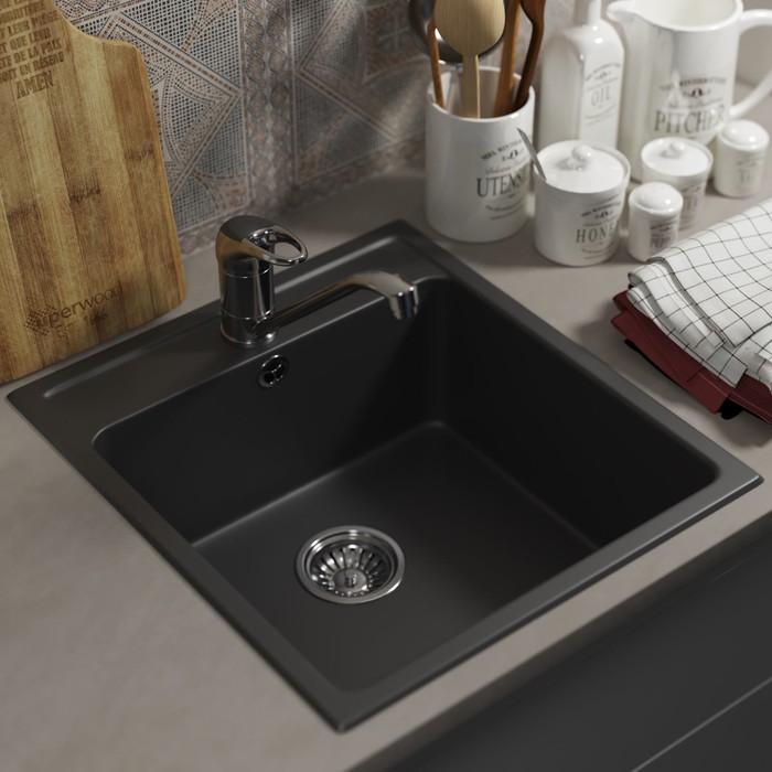 Мойка кухонная из камня Uperwood UPD-406, 480×430 мм, прямоугольная, уголь