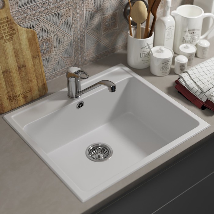 Мойка кухонная из камня Uperwood UPD-104, 530×480 мм, прямоугольная, туман