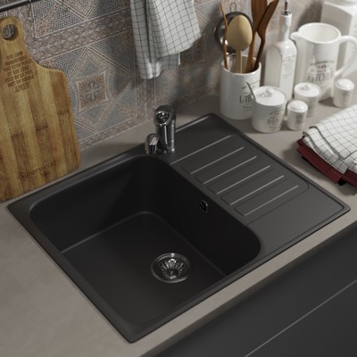Мойка кухонная из камня Uperwood UPD-202, 600×480 мм, прямоугольная, уголь