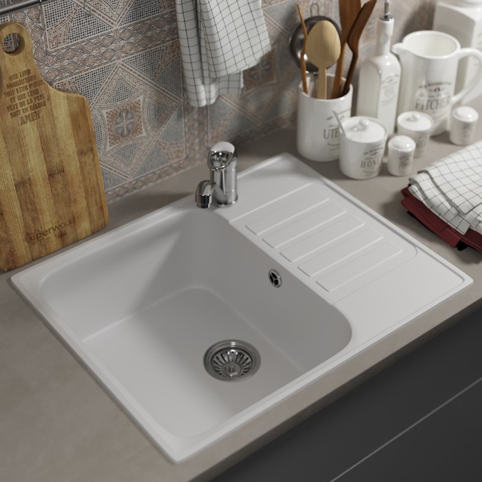 Мойка кухонная из камня Uperwood UPD-202, 600×480 мм, прямоугольная, туман