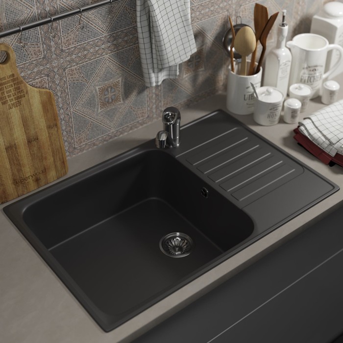 Мойка кухонная из камня Uperwood UPD-400, 740×480 мм, прямоугольная, уголь