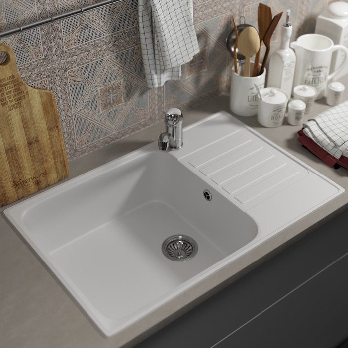 Мойка кухонная из камня Uperwood UPD-400, 740×480 мм, прямоугольная, туман - Фото 1