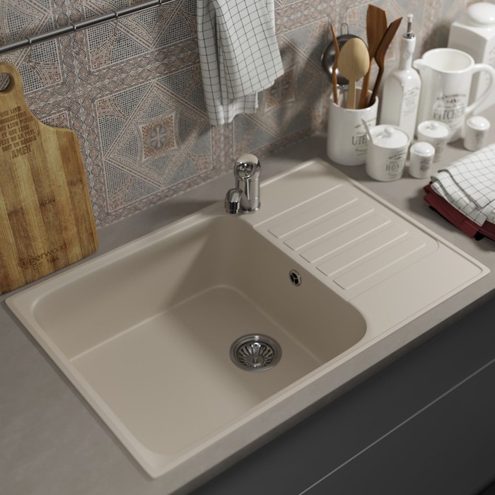 Мойка кухонная из камня Uperwood UPd=400, 740×480 мм, прямоугольная, лён