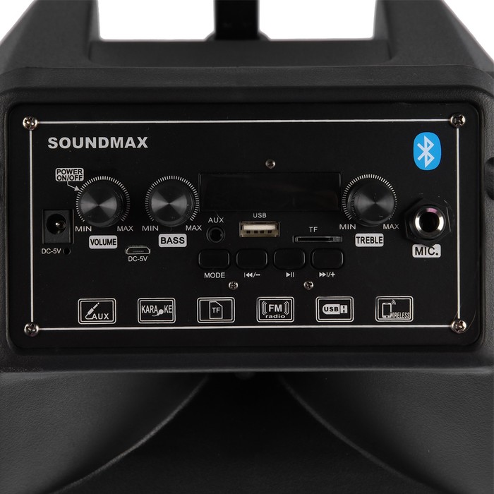 Портативная колонка Soundmax SM-PS4302, 60Вт, 2400мАч, FM, BT, microSD, USB, AUX, подсветка - фото 51327430