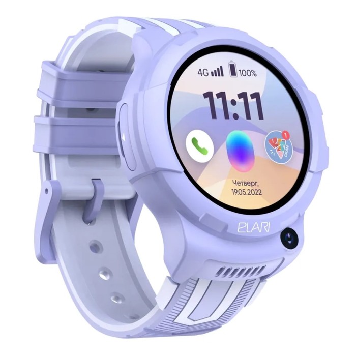 Детские часы ELARI KidPhone 4G Wink, GPS, камера, звонки, уведомления, контроль, фиолетовые