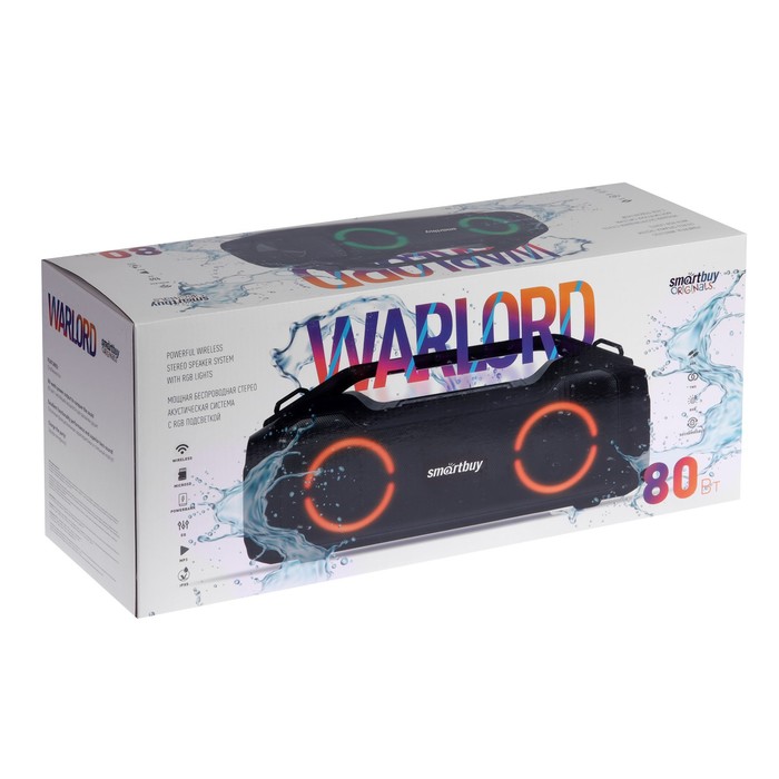 Портативная колонка Smartbuy WARLORD, 80 Вт, 3600мАч, BT, microSD, USB, AUX, RGB, черная - фото 51327466