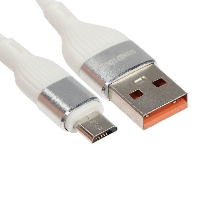 Кабель Smartbuy S72, microUSB - USB, 2.4 А, 1 м, зарядка + передача данных, белый