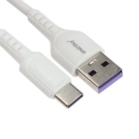 Кабель Smartbuy S33, Type-C - USB, 5 А, 1 м, TPE оплетка, зарядка + передача данных, белый