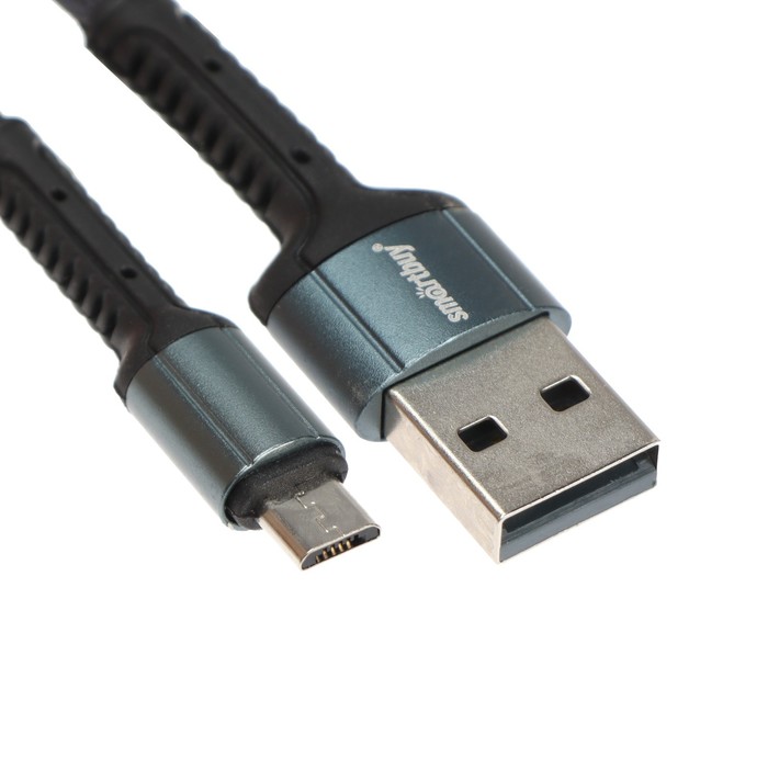 Кабель Smartbuy S26, microUSB - USB, 3 А, 1 м , быстрая зарядка, нейлоновая оплетка, серый