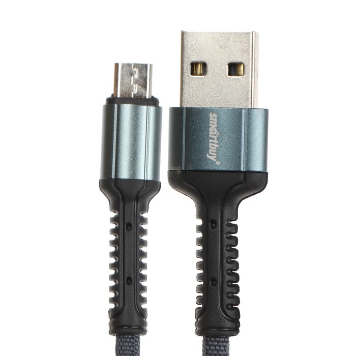 Кабель Smartbuy S26, microUSB - USB, 3 А, 1 м , быстрая зарядка, нейлоновая оплетка, серый - фото 51462671