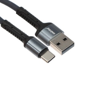 Кабель Smartbuy S26, Type-C - USB, 3 А, 1 м , быстрая зарядка, нейлоновая оплетка, серый