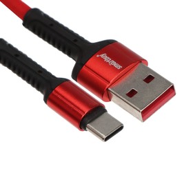 Кабель Smartbuy S26, Type-C - USB, 3 А, 1 м , быстрая зарядка, нейлоновая оплетка, красный