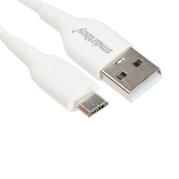 Кабель Smartbuy S25, microUSB - USB, 3 А, 1 м, TPE оплетка, быстрая зарядка, белый - Фото 1