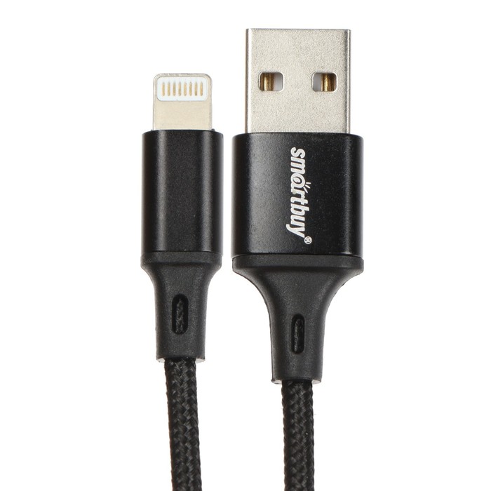 Кабель Smartbuy S14, Lightning - USB, 3 А, 1 м, быстрая зарядка+передача данных, черный - фото 51502066