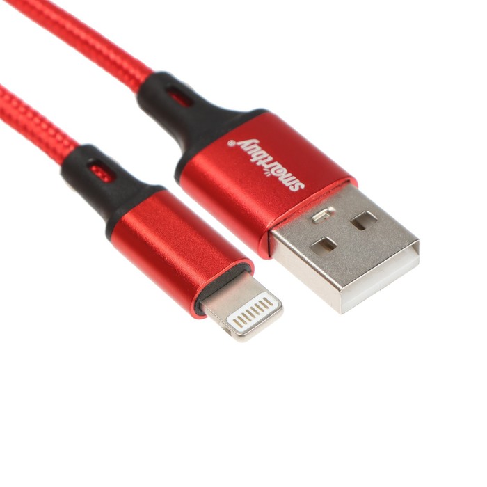 Кабель Smartbuy S14, Lightning - USB, 3 А, 2 м, быстрая зарядка+передача данных, красный