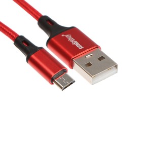Кабель Smartbuy S14, microUSB - USB, 3 А, 2 м, быстрая зарядка+передача данных, красный