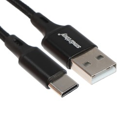 Кабель Smartbuy S14, Type-C - USB, 3 А, 1 м, быстрая зарядка+передача данных, черный 9601263