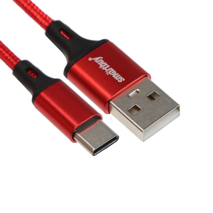 Кабель Smartbuy S14, Type-C - USB, 3 А, 1 м, быстрая зарядка+передача данных, красный