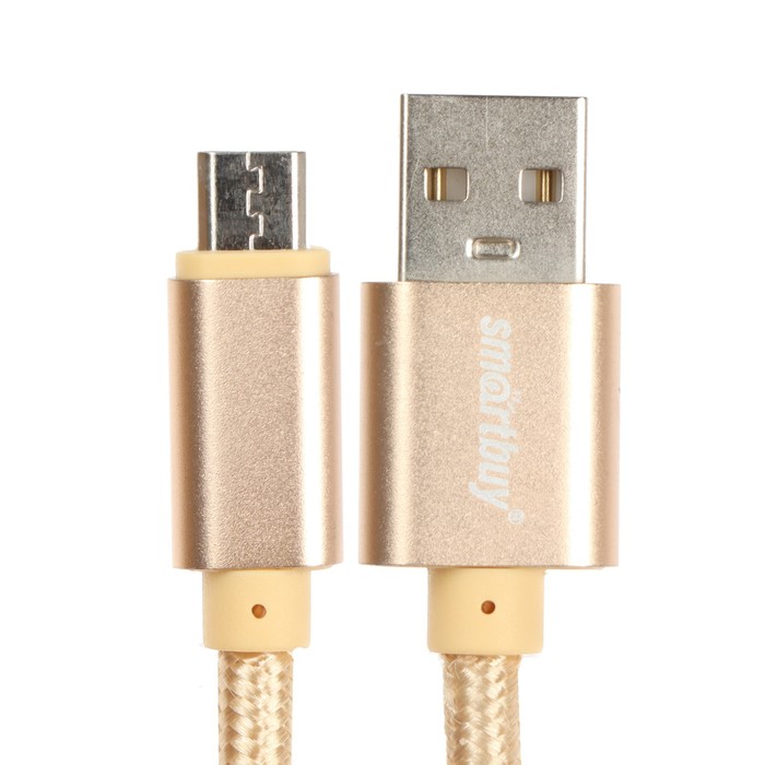 Кабель Smartbuy S02, microUSB - USB, 3 А, 1 м, быстрая зарядка+передача данных, золотистый - фото 51523732