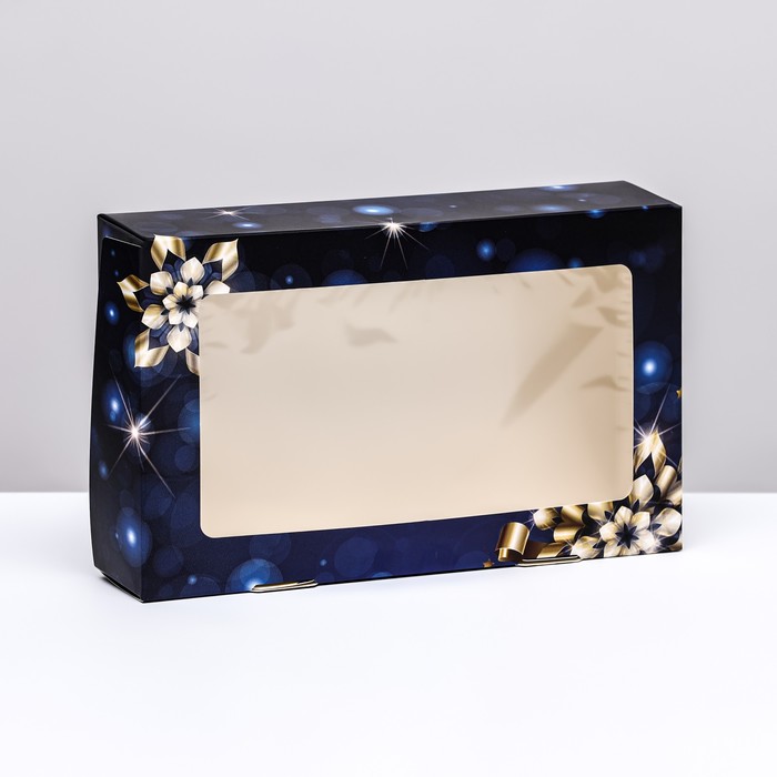 Коробка складная с окном "Бант золотой", 20 х 12 х 4 см - Фото 1