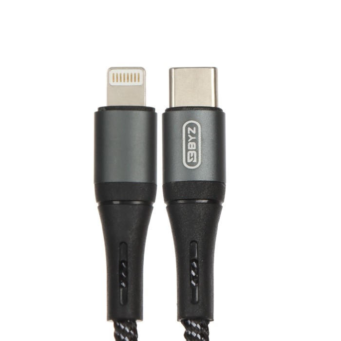 Кабель BYZ BC-031i, Lightning - USB-C, 6 А, 1.2 м, нейлоновая оплетка, черно-серый - фото 51462830 Кабель BYZ BC-031i, Lightning - USB-C, 6 А, 1.2 м, нейлоновая оплетка, черно-серый - фото 51462830