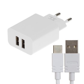 Сетевое зарядное устройство BYZ B35, 2 USB, 2.1 A, кабель Type-C 1 м, белое 9633040