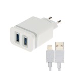 Сетевое зарядное устройство BYZ U26 EU, 2 USB, 2.4 A, кабель Lightning 1 м, белое - фото 319432480